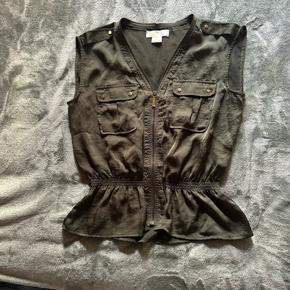 MICHAEL Michael Kors Olive Utility Zip Peplum Tank size P/M